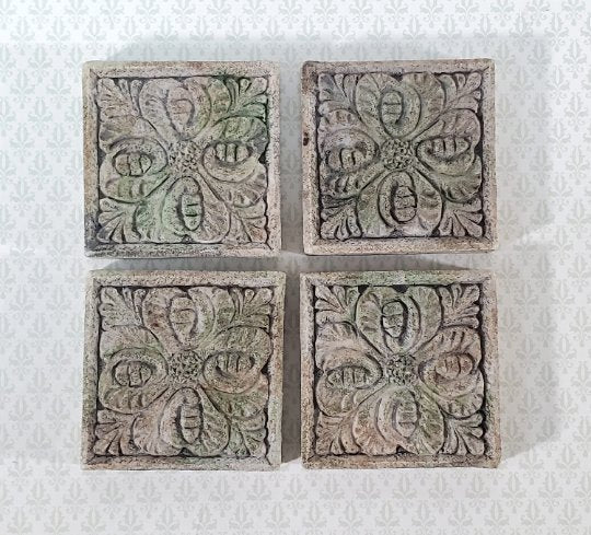 Miniature Tiles Stepping Stones Flower Design Aged Gray Finish Dollhouse 1:12 - Miniature Crush