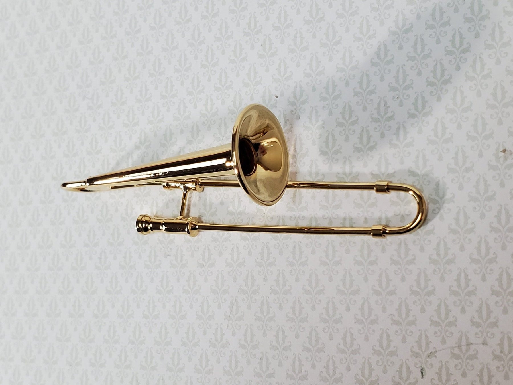 Miniature Trombone Replica With Stand & Case - Brass Gold-Plated, 5.91x1.30 Inches, Collectible Display Ornament