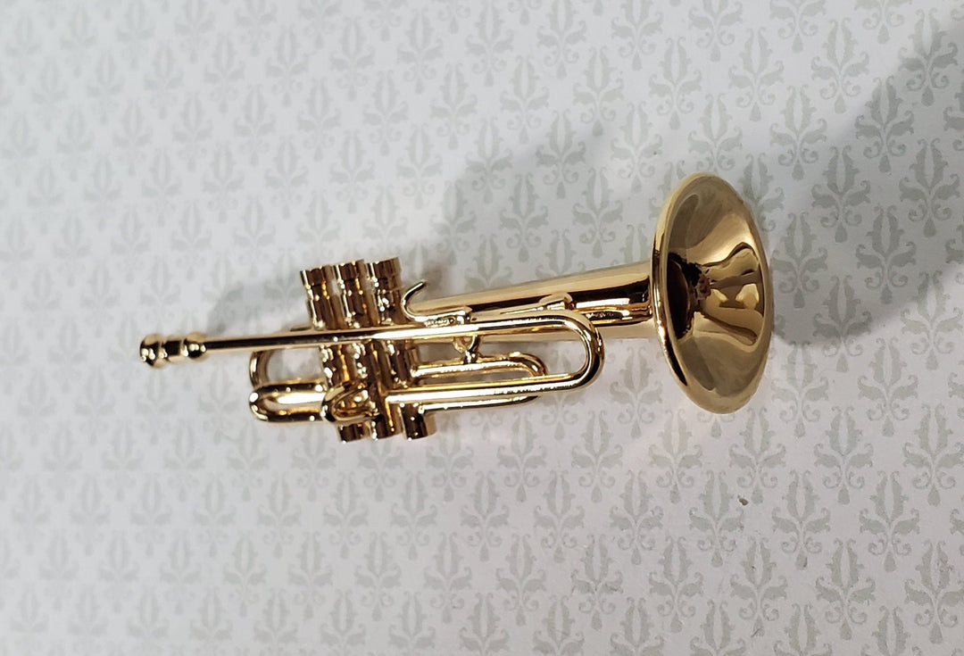 Miniature Trumpet Gold Brass Metal 2 1/4 long Instrument with