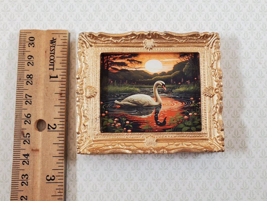 Miniature Trumpeter Swan at Sunset Framed Art Print 1:12 Scale Dollhouse - Miniature Crush