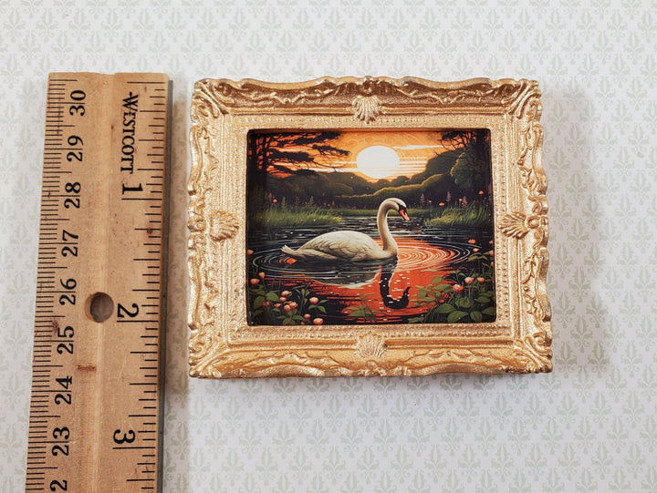 Miniature Trumpeter Swan at Sunset Framed Art Print 1:12 Scale Dollhouse - Miniature Crush