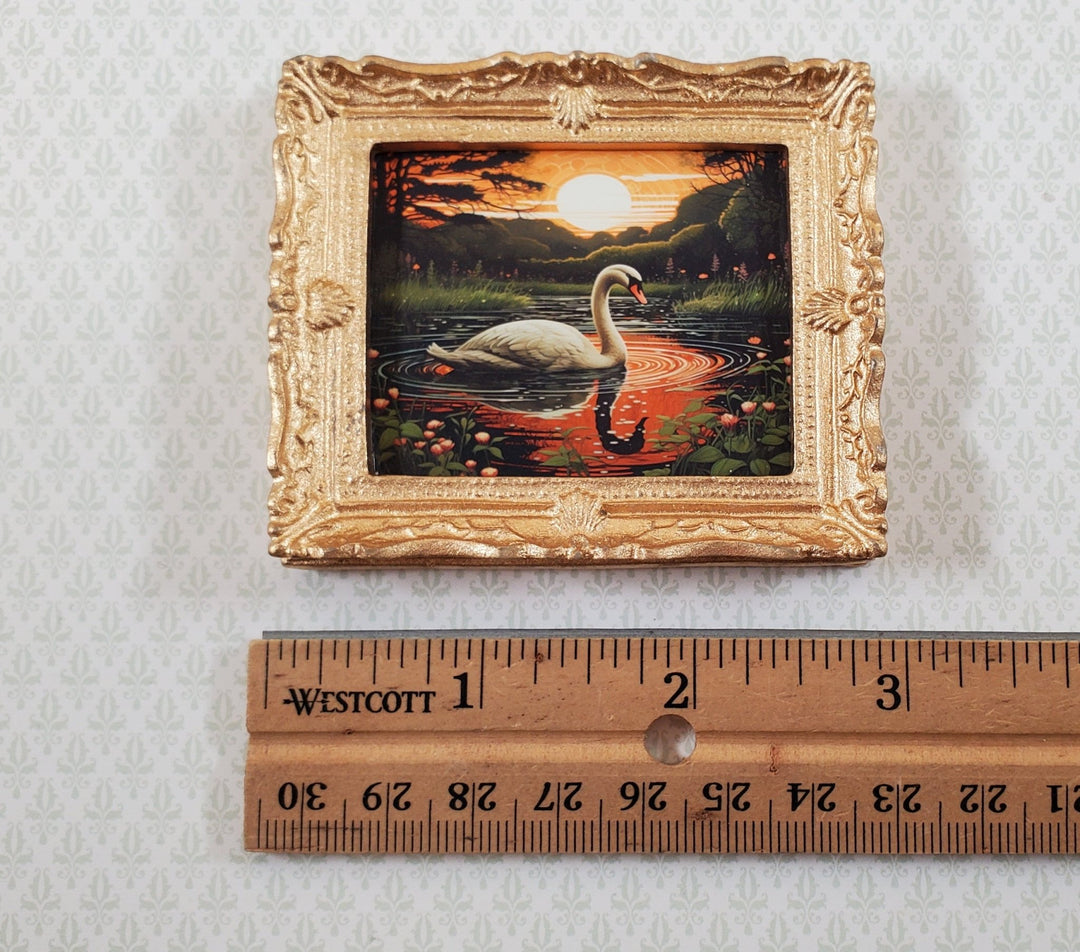 Miniature Trumpeter Swan at Sunset Framed Art Print 1:12 Scale Dollhouse - Miniature Crush