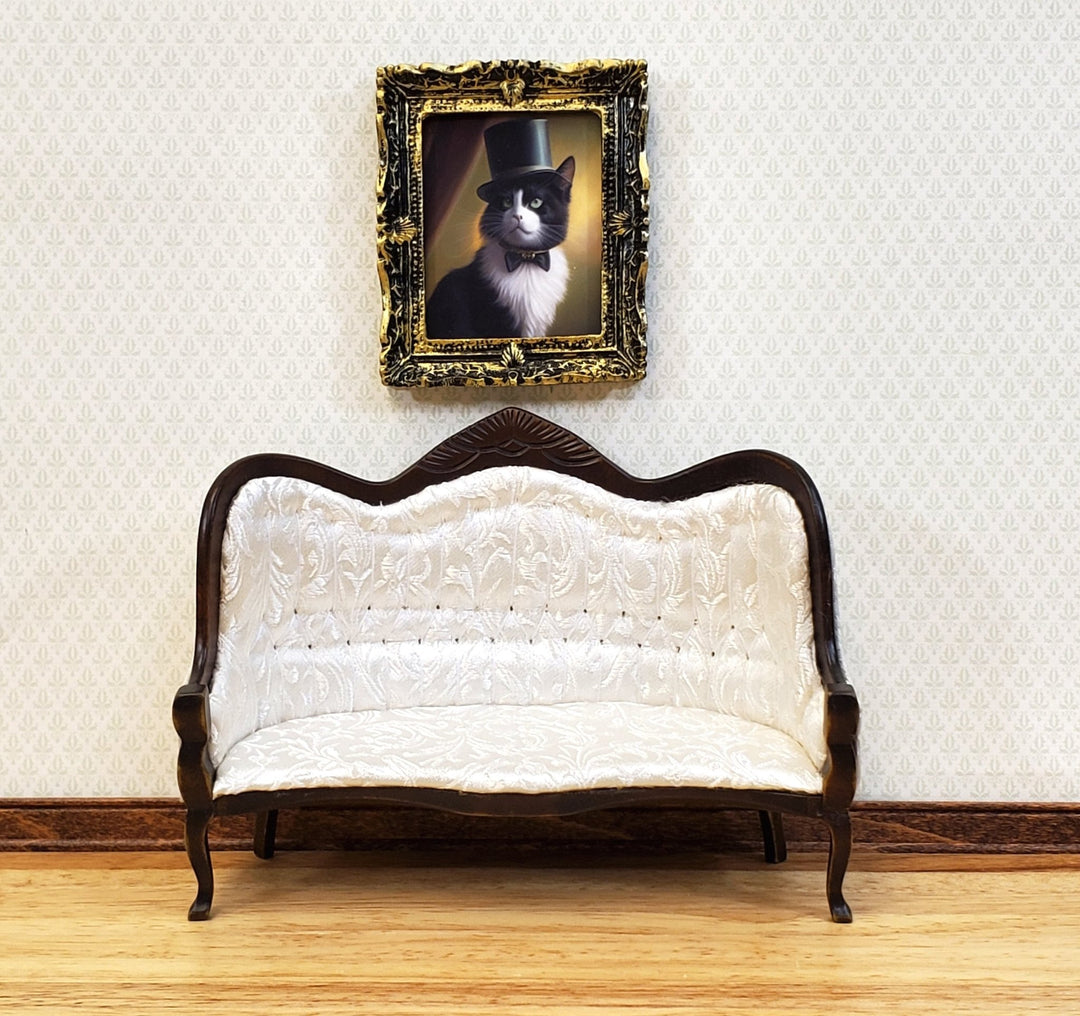 Miniature Tuxedo Cat Framed Print with Top Hat Bow Tie 1:12 Scale Miniature Picture - Miniature Crush