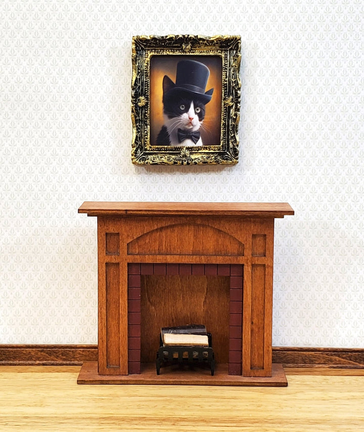 Miniature Tuxedo Cat Profile Framed Print with Top Hat Bow Tie 1:12 Scale Miniature Picture - Miniature Crush