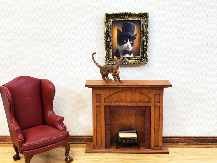 Miniature Tuxedo Cat Profile Framed Print with Top Hat Bow Tie 1:12 Scale Miniature Picture - Miniature Crush