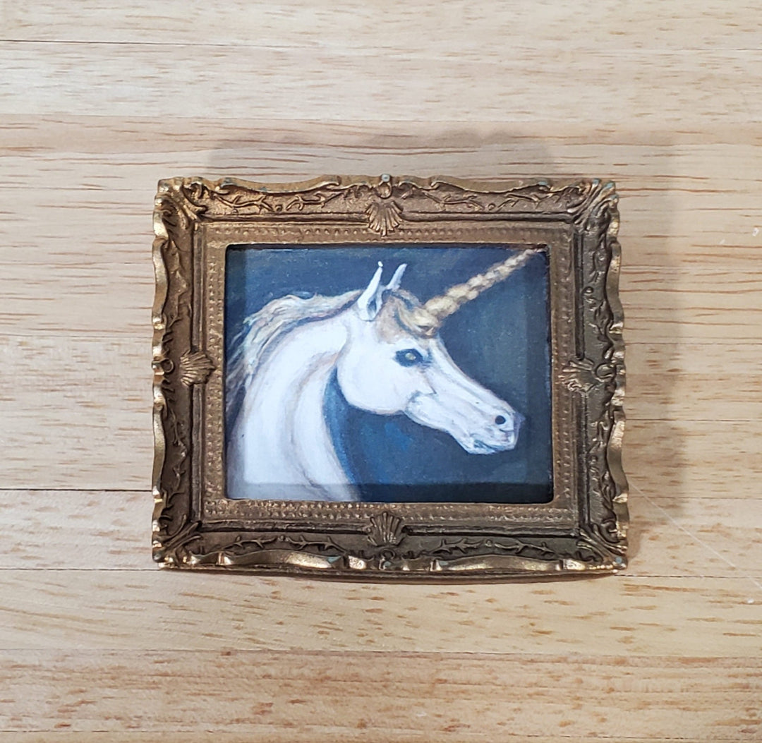 Miniature Unicorn Framed Art Print 1:12 Scale Dollhouse Decor Original Art - Miniature Crush