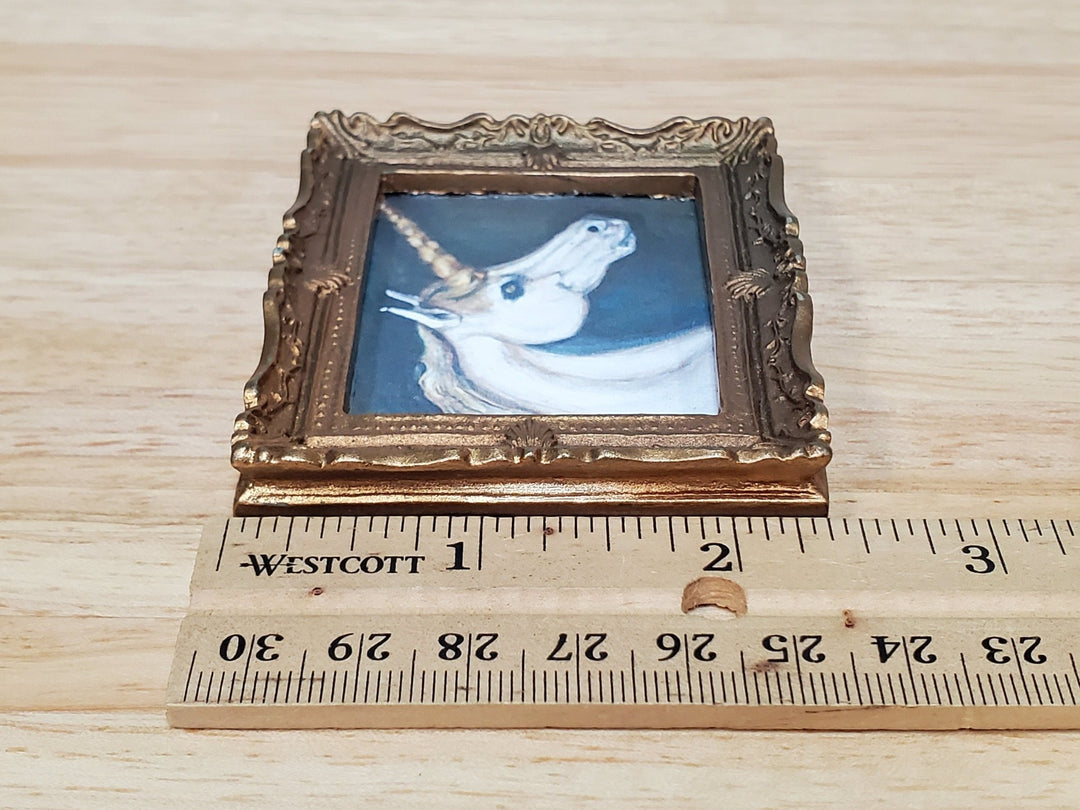 Miniature Unicorn Framed Art Print 1:12 Scale Dollhouse Decor Original Art - Miniature Crush