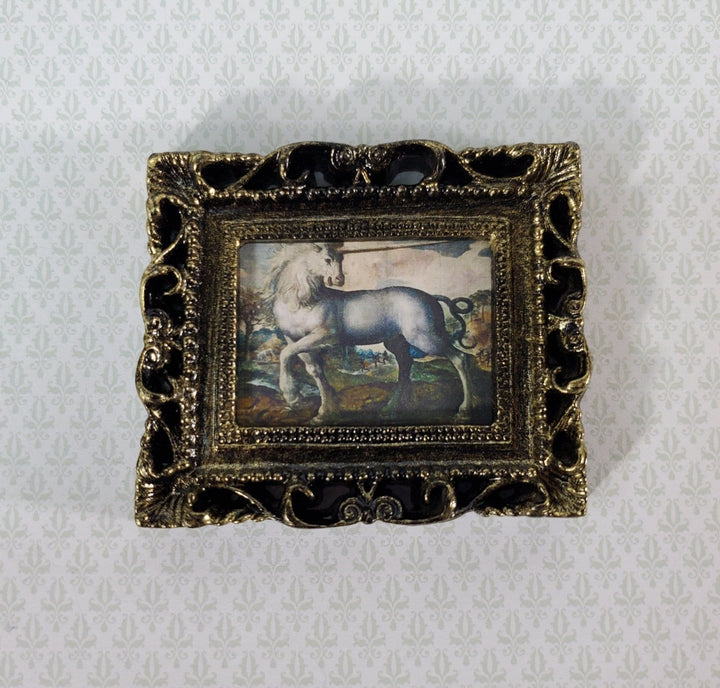 Miniature Unicorn Medieval Framed Art Print 1:12 Scale Dollhouse Decor - Miniature Crush