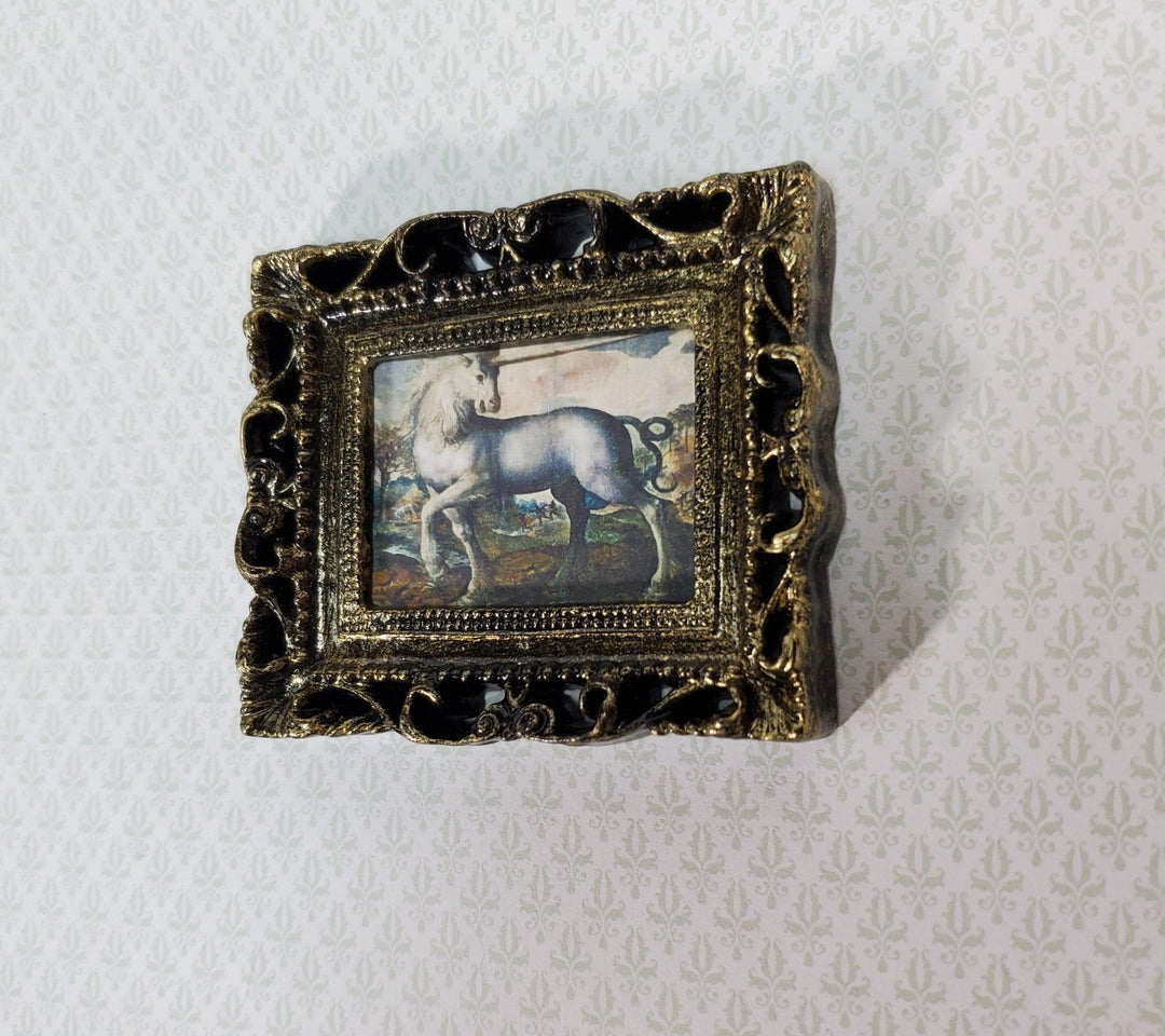 Miniature Unicorn Medieval Framed Art Print 1:12 Scale Dollhouse Decor - Miniature Crush