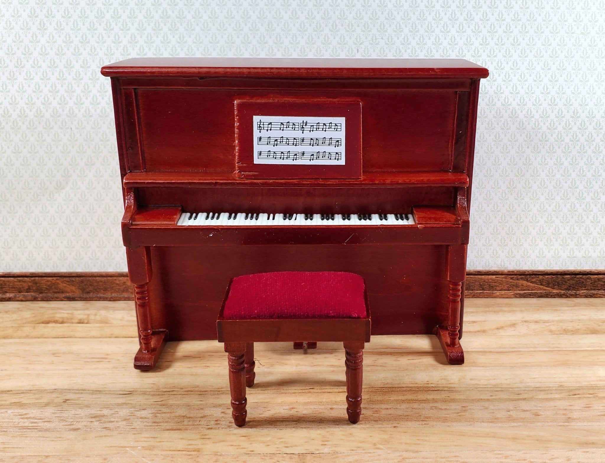 Miniature Upright Piano with Bench Seat Wood 1:12 Scale Mahogany Finish ...