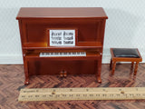 Miniature Upright Piano with Bench Seat Wood Instrument 1:12 Scale Dollhouse Walnut Finish - Miniature Crush
