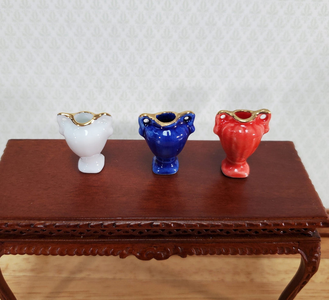 Miniature Vases Ceramic Red White Blue Set of 3 1:12 Scale Dollhouse Accessories - Miniature Crush