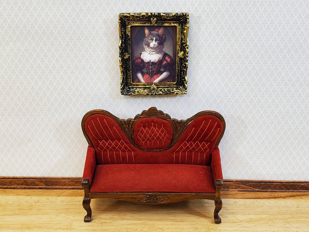 Miniature Victorian Cat Framed Print Gray White Fur 1:12 Scale Miniature Picture - Miniature Crush