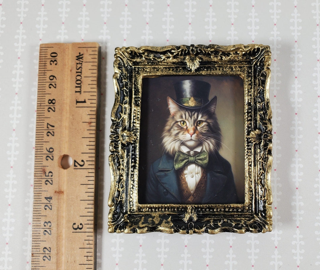 Miniature Victorian Cat Male Framed Print Gray White Fur 1:12 Scale Picture - Miniature Crush