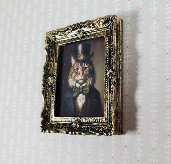 Miniature Victorian Cat Male Framed Print Gray White Fur 1:12 Scale Picture - Miniature Crush