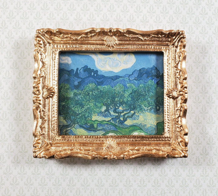 Miniature Vincent Van Gogh Framed Print Olive Trees Blue 1:12 Scale Handmade - Miniature Crush