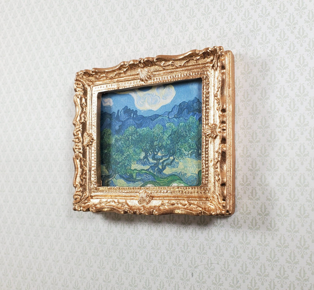 Miniature Vincent Van Gogh Framed Print Olive Trees Blue 1:12 Scale Handmade - Miniature Crush