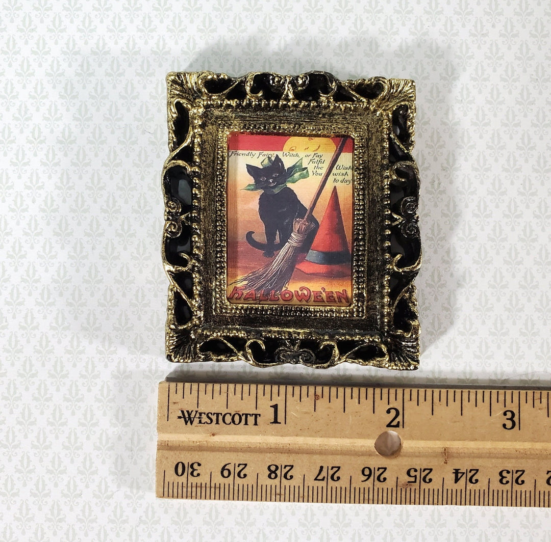 Miniature Vintage Black Cat Halloween Framed Print 1:12 Scale Witch House - Miniature Crush