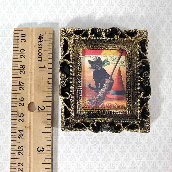Miniature Vintage Black Cat Halloween Framed Print 1:12 Scale Witch House - Miniature Crush