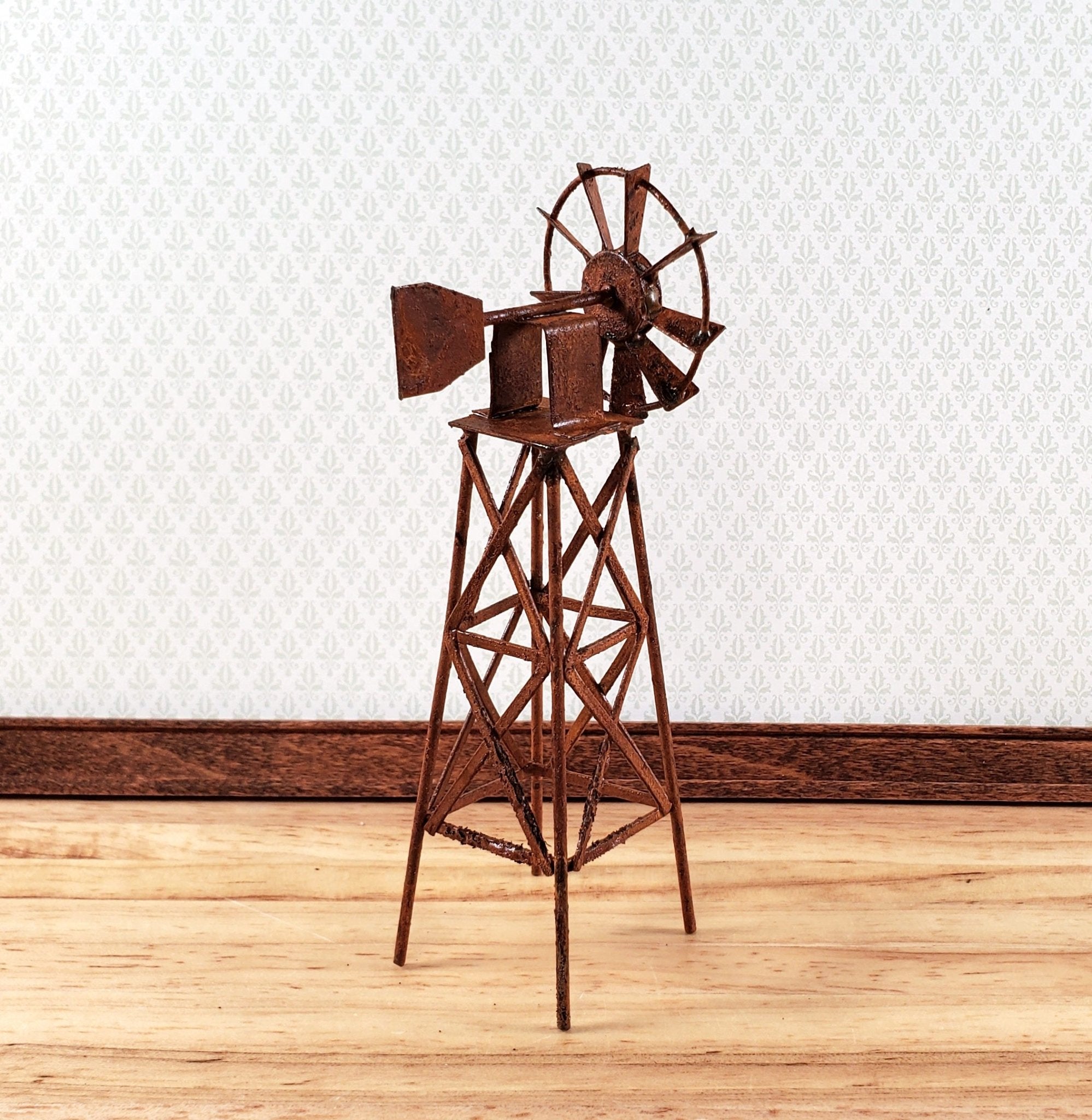 Miniature Windmill Rusted Distressed Metal Fairy Garden Model