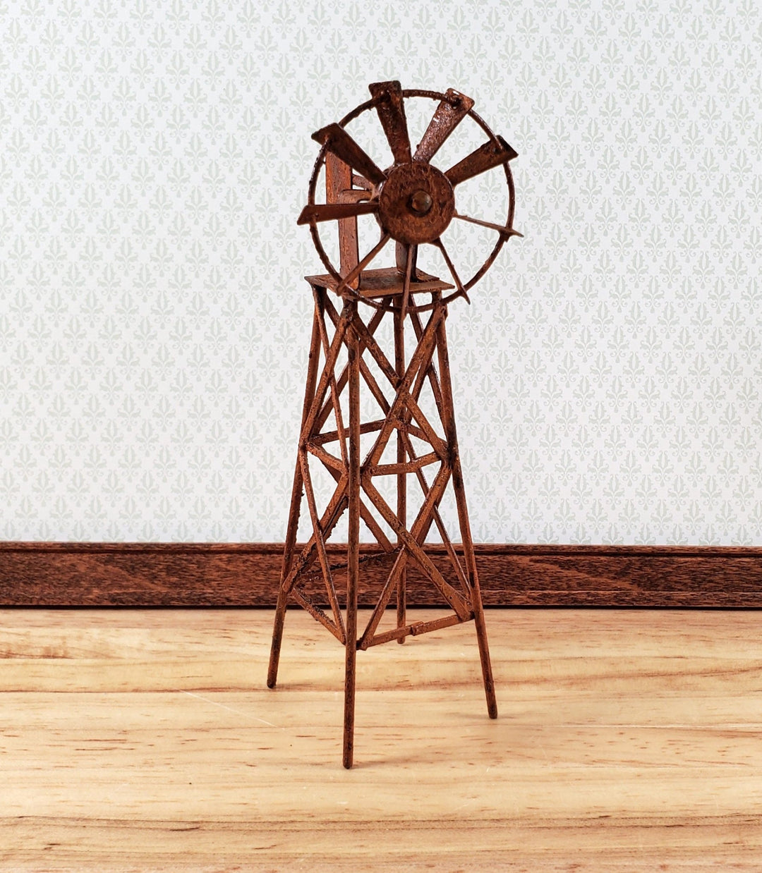 Miniature Windmill Rusted Distressed Metal Fairy Garden Model Railroad Dollhouse - Miniature Crush