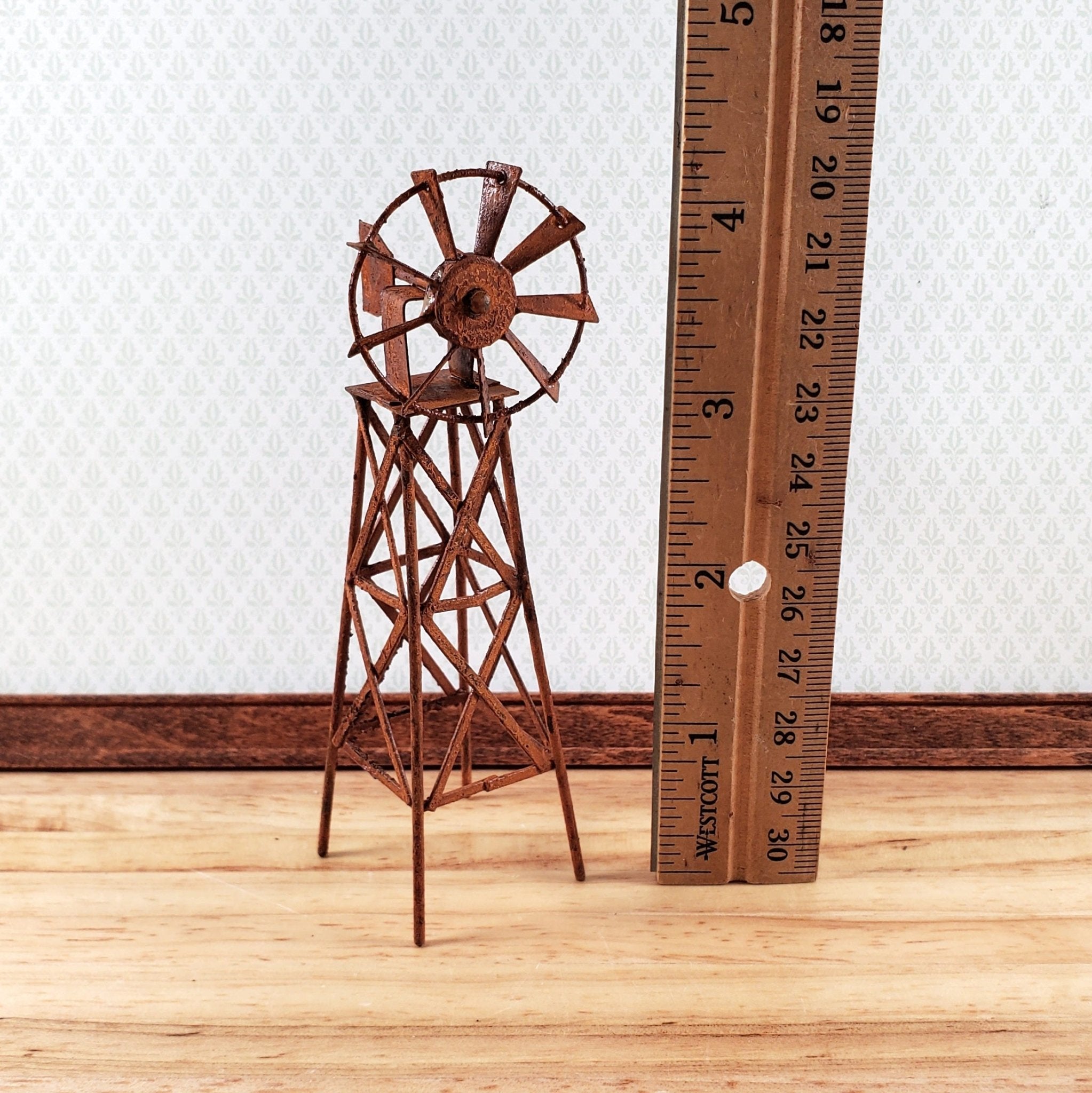 Miniature Windmill Rusted Distressed Metal Fairy Garden Model