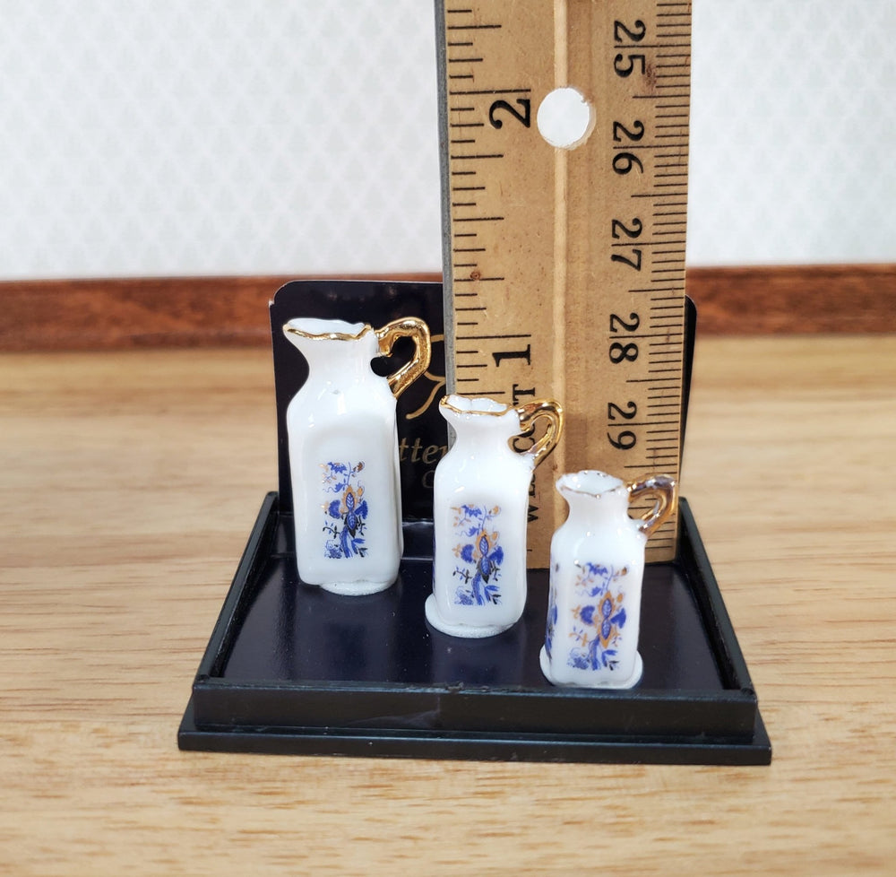 Reutter Porcelain 3 Vases Pitcher Blue White Dollhouse Miniature 1:12 Scale - Miniature Crush
