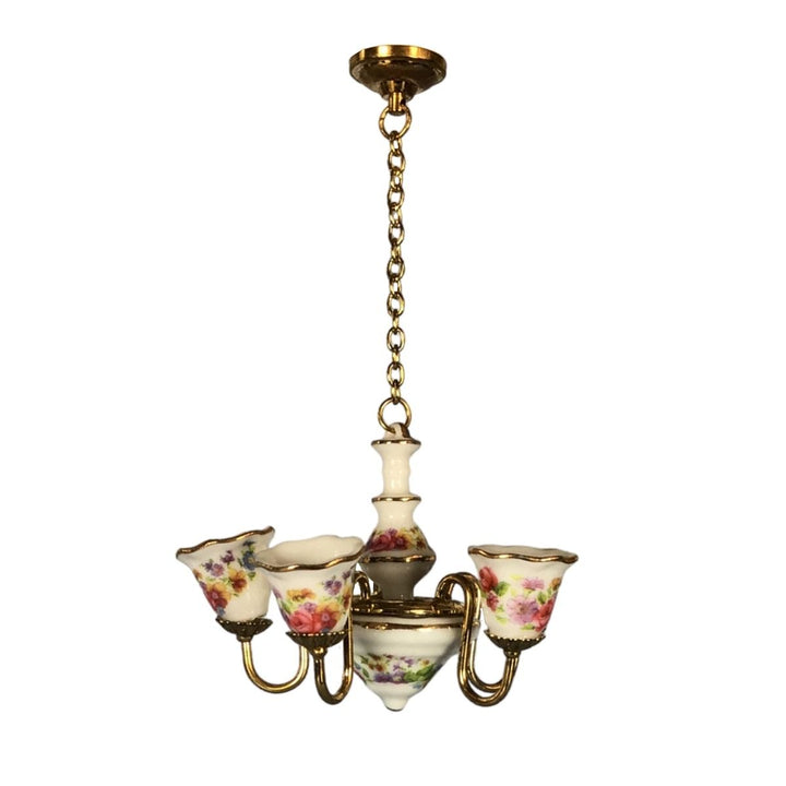 Reutter Porcelain Chandelier Non-Working Dresden Rose Design 1:12 Scale Miniature - Miniature Crush