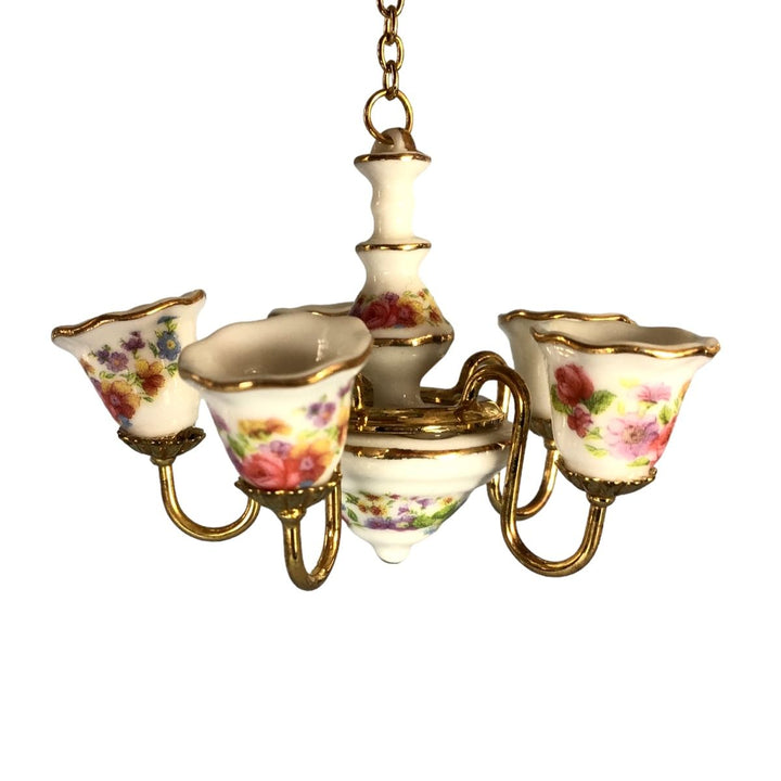 Reutter Porcelain Chandelier Non-Working Dresden Rose Design 1:12 Scale Miniature - Miniature Crush