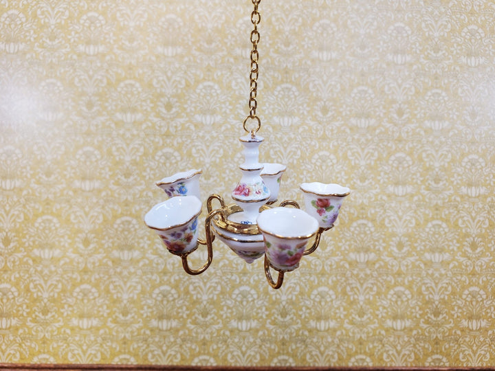 Reutter Porcelain Chandelier Non-Working Dresden Rose Design 1:12 Scale Miniature - Miniature Crush