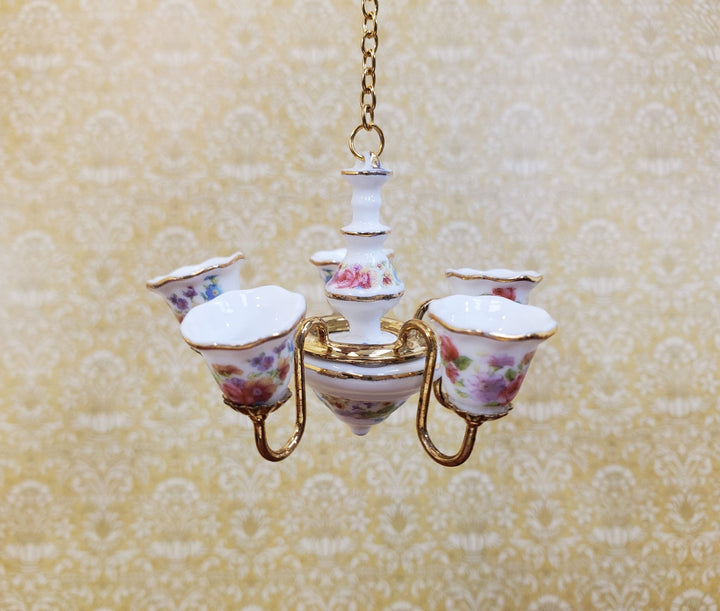 Reutter Porcelain Chandelier Non-Working Dresden Rose Design 1:12 Scale Miniature - Miniature Crush