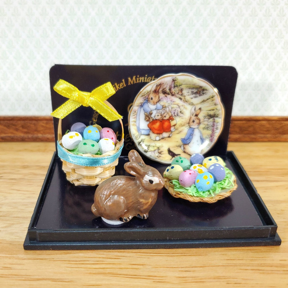 Reutter Porcelain Miniature Peter Rabbit Deluxe Easter Set Eggs Basket Bunny Tray 1:12 Scale - Miniature Crush