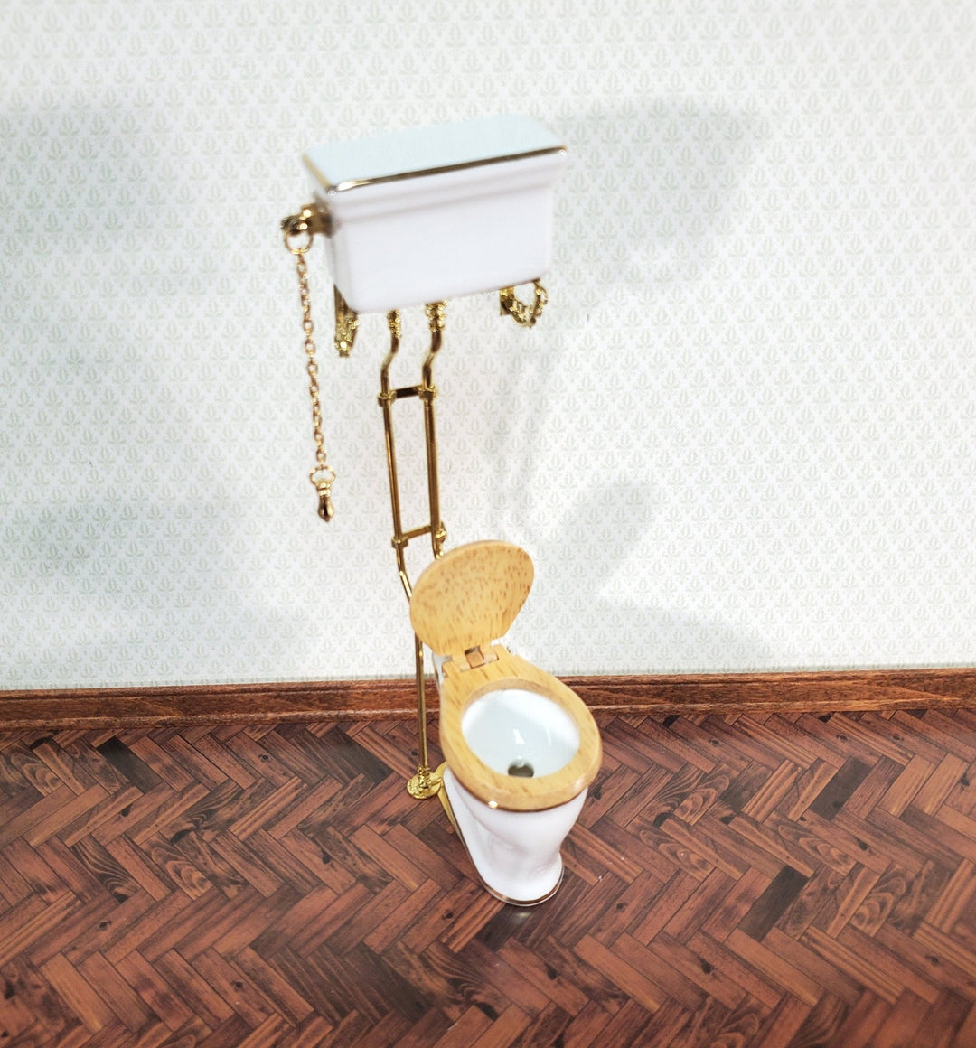 Reutter's Dollhouse Toilet High Tank Vintage Style Porcelain 1:12 Scale Bathroom Miniature - Miniature Crush