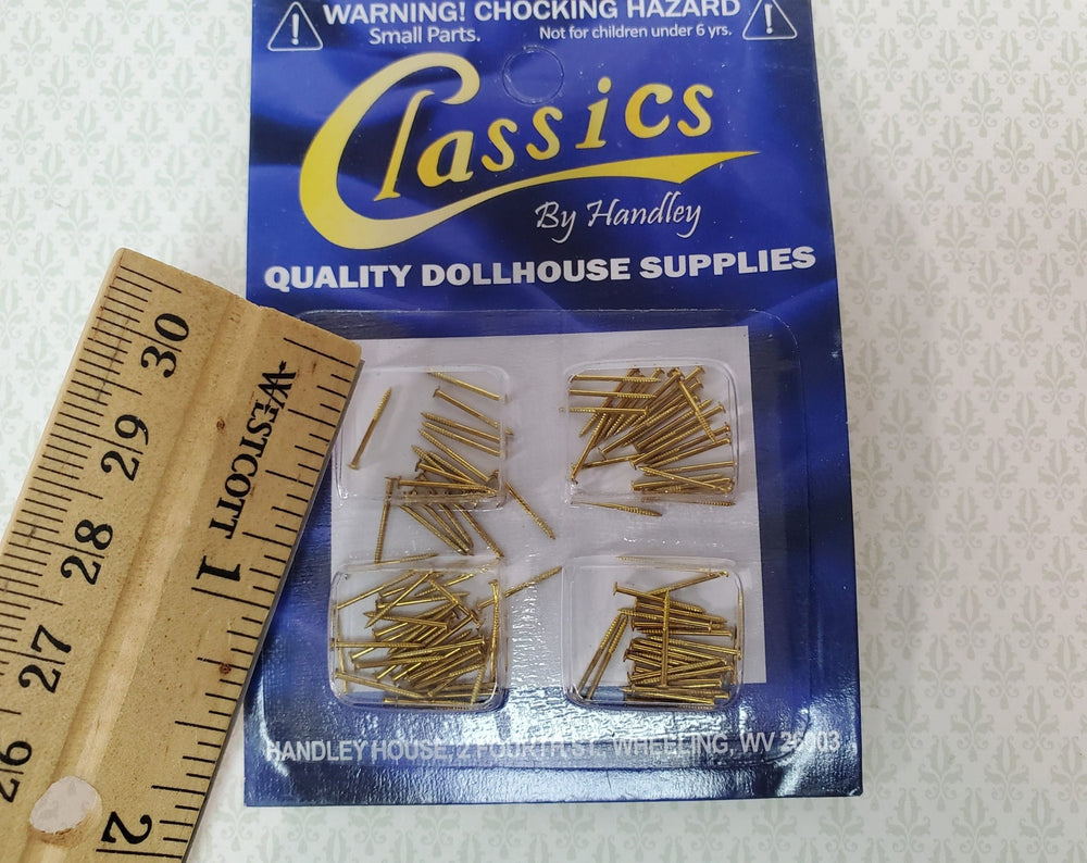 Small Brass Nails Brads Thin 3/8" Pack of 100 Dollhouse Miniatures Hardware - Miniature Crush
