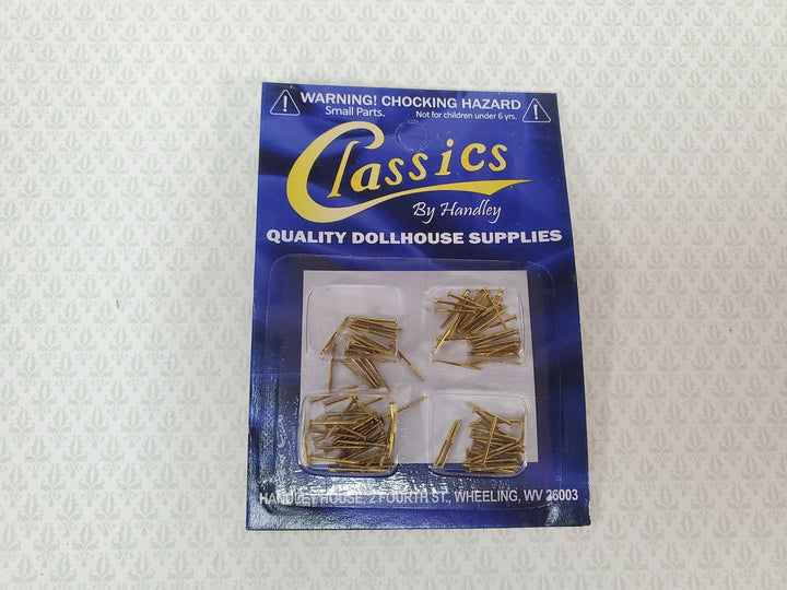 Small Brass Nails Brads Thin 3/8" Pack of 100 Dollhouse Miniatures Hardware - Miniature Crush