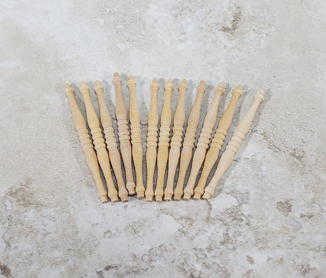 Small Miniature Spindles Thin Turned Wood for Building 12 Pieces 1 7/8" Long - Miniature Crush