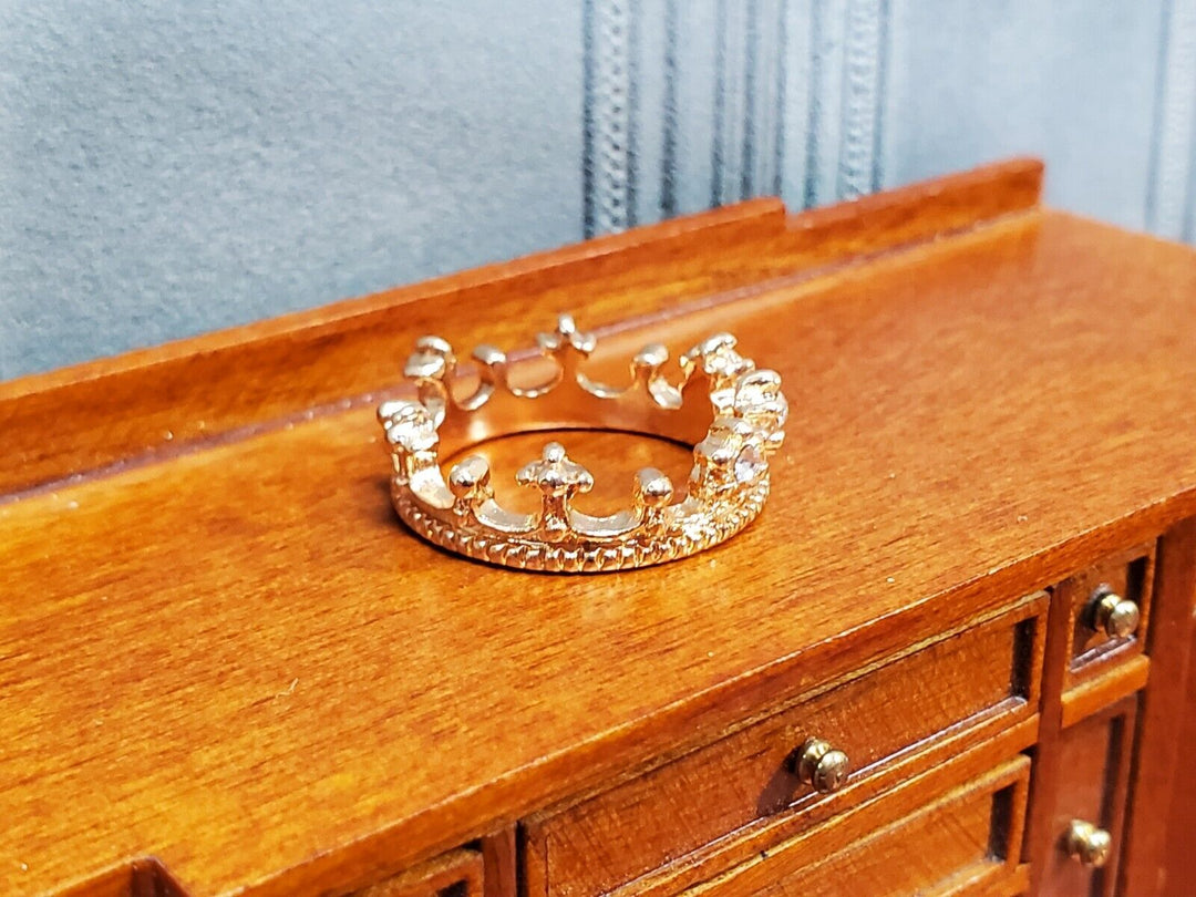 Tiny Miniature Crown Gold with Jewels Metal for Dolls Dollhouse Works with 1:12 - Miniature Crush