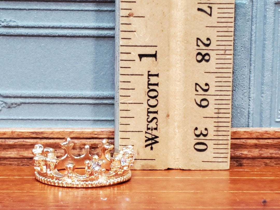 Tiny Miniature Crown Gold with Jewels Metal for Dolls Dollhouse Works with 1:12 - Miniature Crush