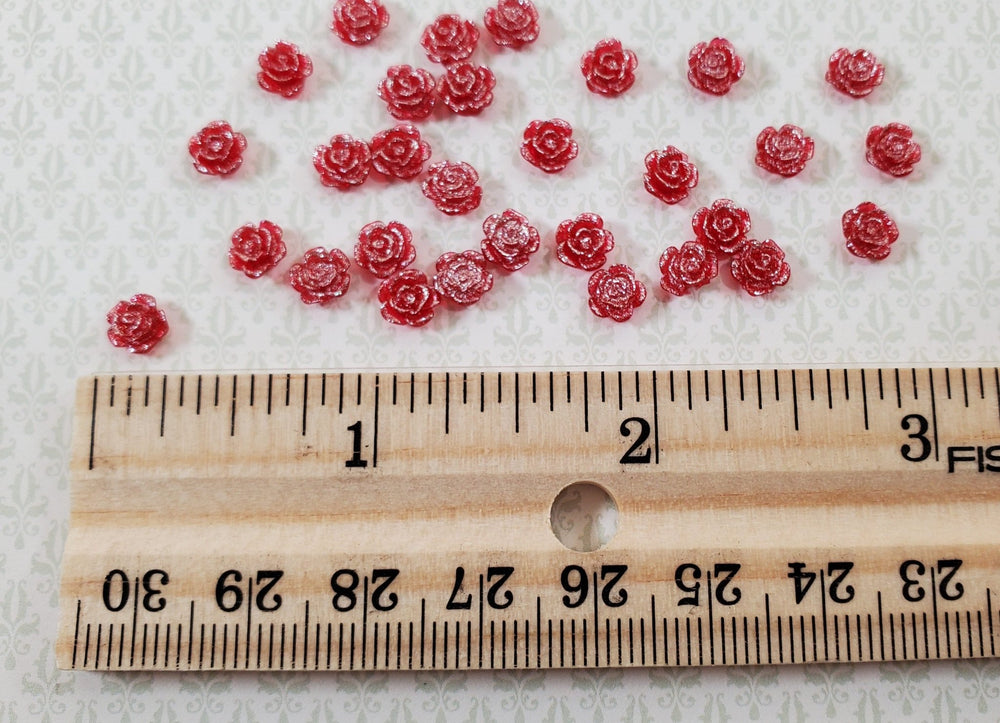 Tiny Red Roses Resin 3D Flat Back 30 pieces 1/4" Embellishments Scrapbooking - Miniature Crush